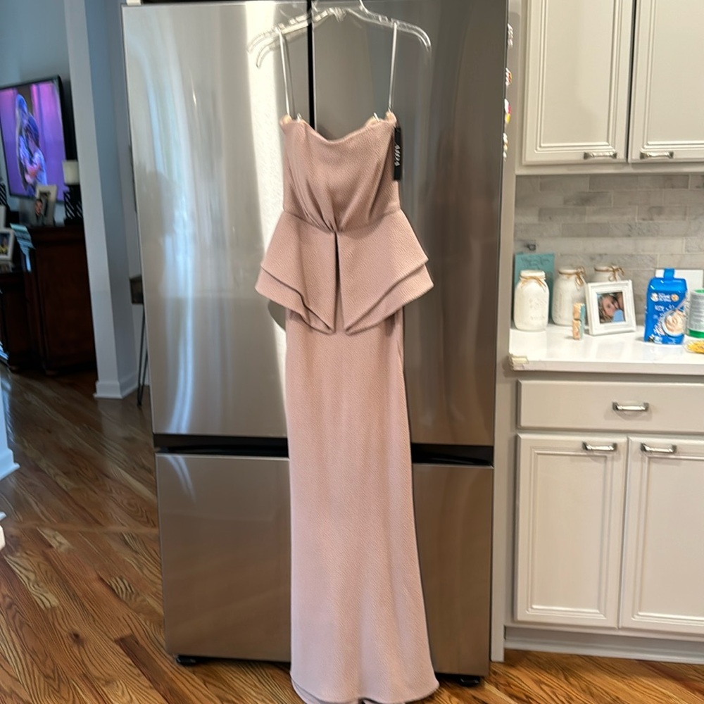New with tags. Nicole Bakti taupe  gown size 8, Original $429 Selling $259.00